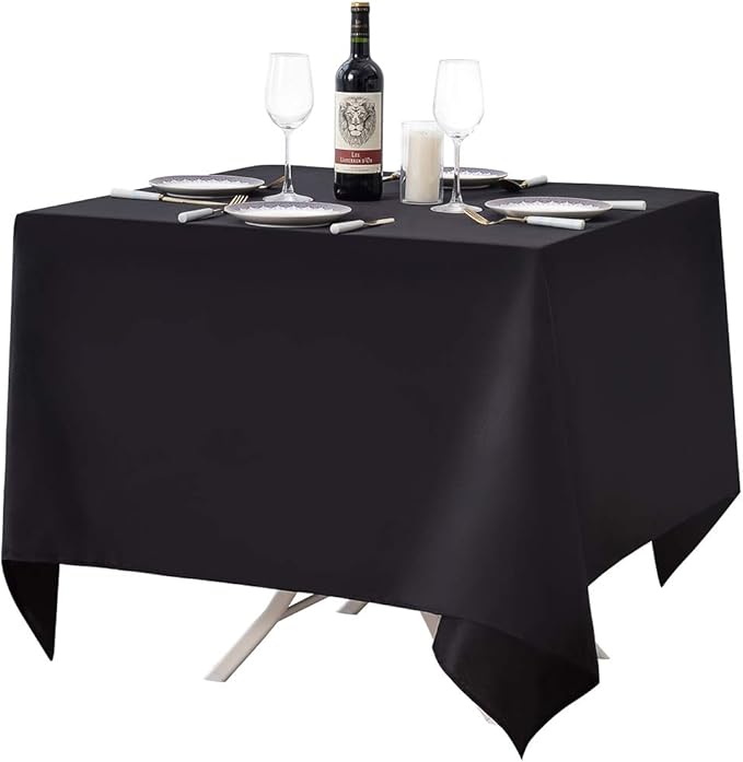 Surmente Square Tablecloth for Square or Round Tables 100% Polyester 85x85 Inch Table Cloth for Weddings, Banquets, or Restaurants (Black)-Ruum Studio Home