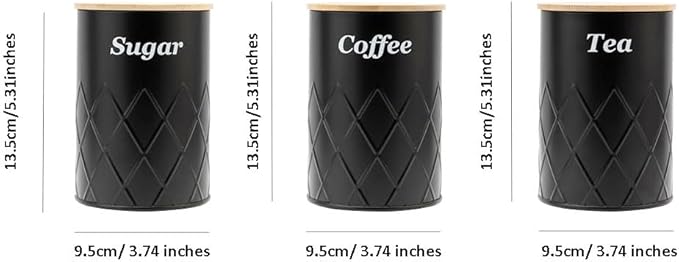 Black Canister Sets for Kitchen Counter,Tea coffee canisters,sugar container,3 Canisters,900ML/30.43OZ-Ruum Studio Home