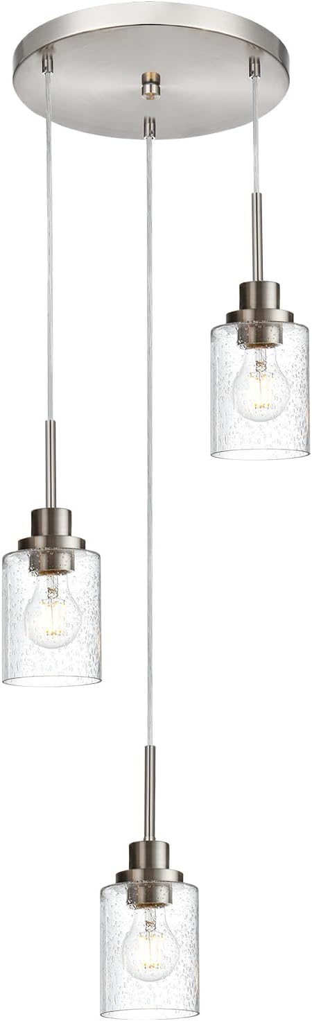 3-Light Contemporary Pendant Lighting with Clear Seeded Glass,Brushed Nickel Dining Room Chandelier Light Fixture Modern Kitchen Island Cluster Hanging Ceiling Pendant Lights for Sink Bar-Ruum Studio Home