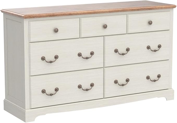 T4TREAM 7 Drawers Dresser Chests for Bedroom, Wood Vintage Chests of Drawers, Rustic Dressers Chset Organizer for Bedroom, Living Room, Hallway, Antique White-Ruum Studio Home