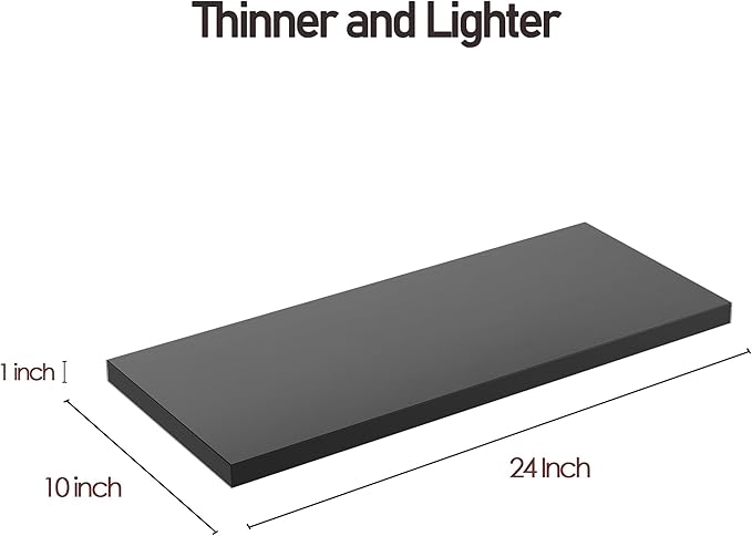 Wall Shelf Set of 2, Black Floating Shelves 24 in W x 10 in D x 1 in H, Wooden Floating Wall Shelf with Invisible Brackets for Living Room/Bedroom/Bathroom/Kitchen Storage and Decor-Ruum Studio Home