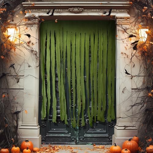 RunNico 2Pcs 85" x 60" Large Halloween Door Curtain Decoration, Green Gauze Doorway Curtain, Creepy Cloth Strip Drape for Halloween Horror Theme Party Haunted House Costume Decor-Ruum Studio Home