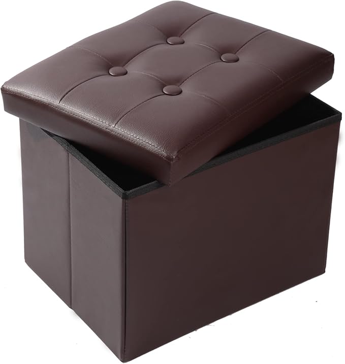 ALASDO Brown Leather Storage Ottoman Footrest Stool, 17x13x13inches, Modern Style-Ruum Studio Home