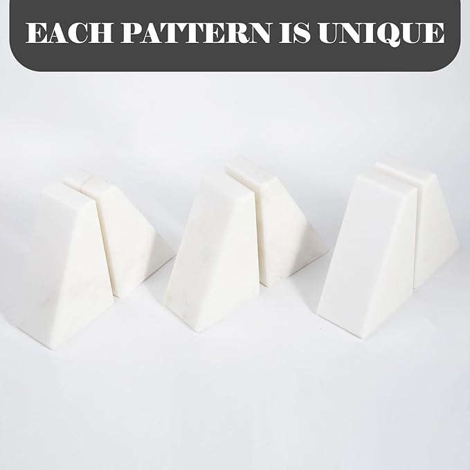 Marble Book Ends Decorative, Unique Bookends for Shelves, White Stone Bookends Holds Heavy Books, Weighted Book Holder Stopper for Home Office Desk Bookshelf Decoration, Set of 2-Ruum Studio Home