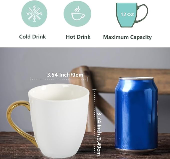 vicrays Coffee Mug Set, 11 Ounce, Set of 6, Ceramic Mug for Men, Women, Unique Glazed Mugs with Handle for Coffee, Tea, Milk, Cocoa, Cereal(White with Golden)-Ruum Studio Home