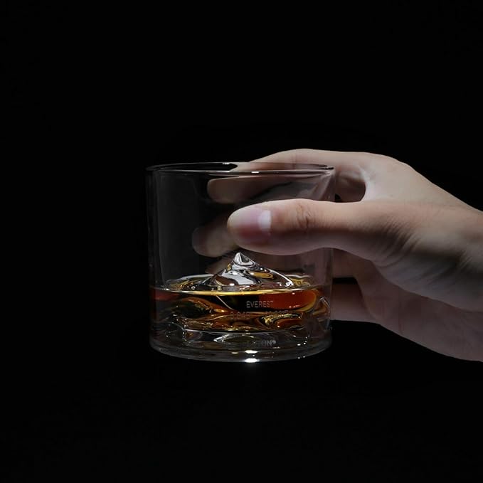 Mount Everest Heavy Crystal Whiskey Glasses Gift Set of 2, Thick Freezable Bourbon Glass 1lb Each, Premium Whiskey Gifts for Men, Frozen Crystal Chills Cocktails, 10 oz-Ruum Studio Home