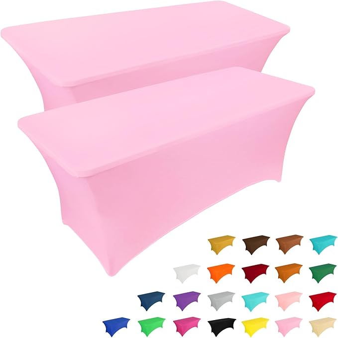 IVAPUPU 2 Pack 6FT Table Cloth for Rectangular Fitted Events Stretch Pink Table Covers Washable Spandex Tablecloth Protector for Party, Wedding, Cocktail, Banquet, Festival-Ruum Studio Home