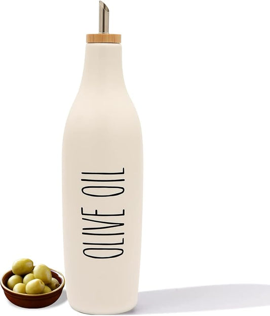 HOMCDALY Ceramic Olive Oil Dispenser for Kitchen, Stoneware 16oz Oil Cruet and Vinegar Bottles Dispenser, Kitchen Dispenser Bottle for EVOO Vinegar Syrups, Modern Farmhouse Design(W-O)-Ruum Studio Home