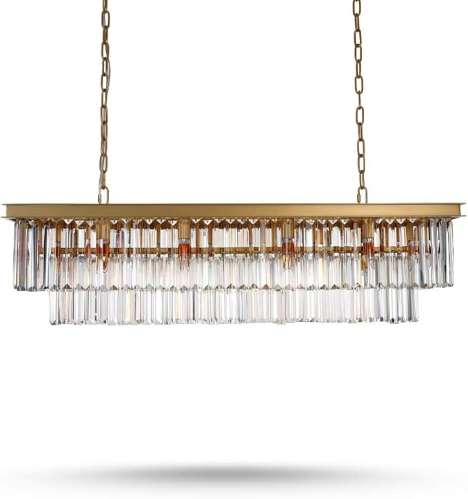 L39.4 W10.2 Gold Rectangle Modern Crystal Chandeliers Lighting Pendant Ceiling Lights Fixture Lamp for Dining Living Room-Ruum Studio Home