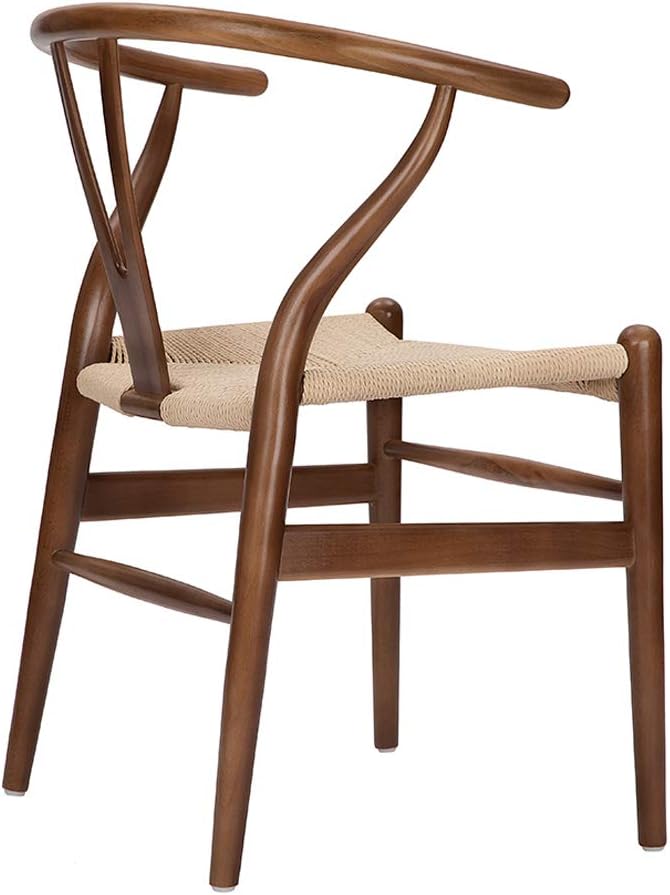 Wishbone Chair Natural Solid Wood Dining Chair/Hans Vegner Y Chair Rattan and Wood Accent Armrest Chairs (Ash Wood - Walnut 2 Chairs)-Ruum Studio Home