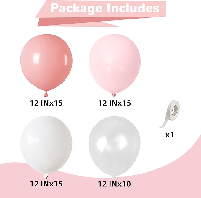 Dusty Pink Balloons 12 Inch Blush Pastel Light Baby Pink and White Latex Party Balloon with Clear Balloons for Women Girls Boho Birthday Wedding Baby Bridal Shower Anniversary Party Decoration-Ruum Studio Home