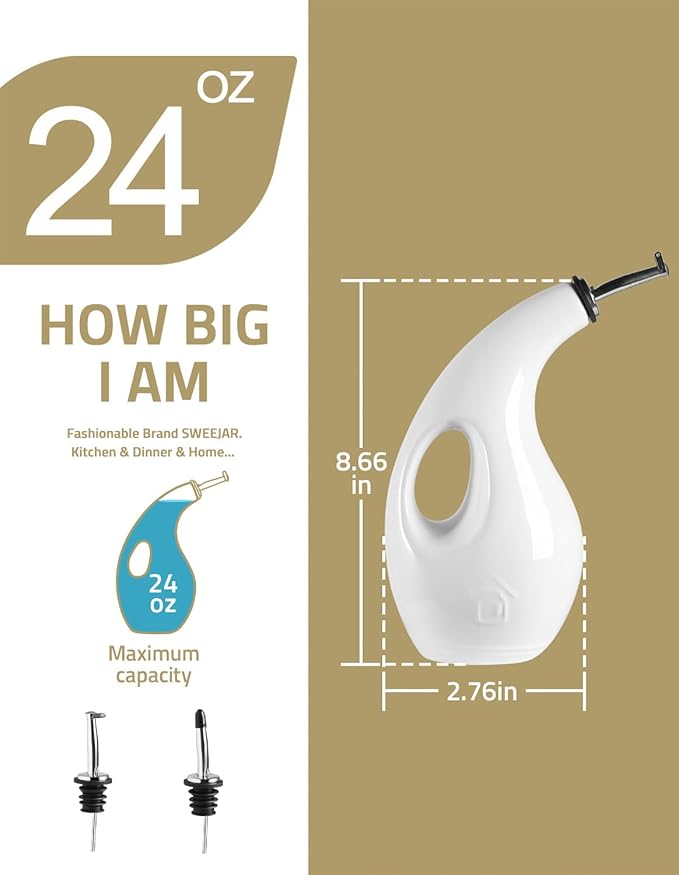Sweejar Ceramic Olive Oil Dispenser Bottle,24 Oz Opaque Cruet Protects EVOO Oil to Reduce Oxidation, Suitable for Storage Vinegar, Coffee Syrups, Liquids (Beige)-Ruum Studio Home
