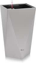 Dexceder 24 Inches Tall Self Watering Planter Diamond Metallic Matte Indoor Outdoor, Thickened Rhombus Large Floor Standing Flower Plant Pot with Water Level Indicator (Gray)-Ruum Studio Home