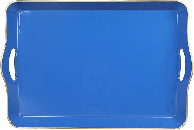 Spsyrine Large Blue Serving Tray with Handles, Plastic Decorative Tray for Coffee Table, Ottoman, Bathroom, Home Decor 17.3"*11.8"*2"-Ruum Studio Home