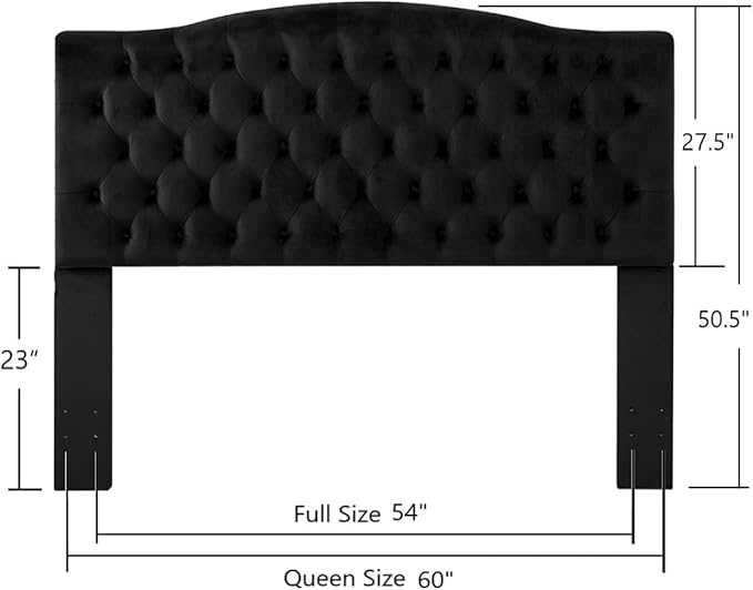 24KF Upholstered Tufted Button Velvet Headboard,Comfortable Fashional Headboard Queen/Full Size,Black-Ruum Studio Home