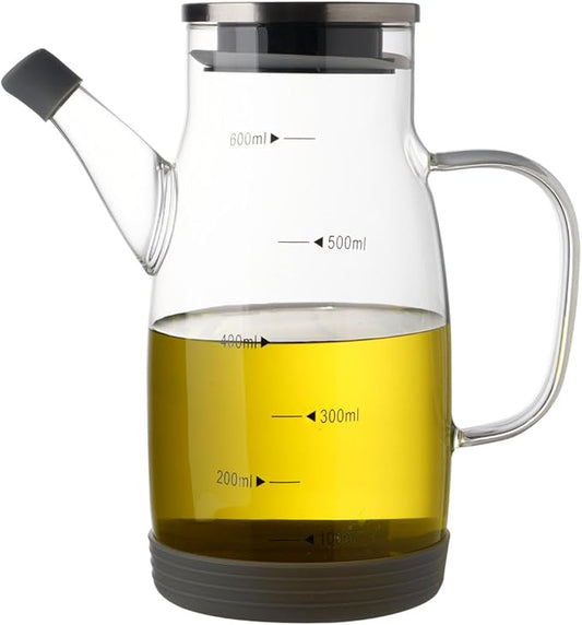 Large Glass Oil Dispenser Bottle for Kitchen Cooking Recipiente Para Aceite De Cocina Olive Oil Vinegar Dispenser Cruet Stainless Steel Lid No Drip Liquid Container (Clear, 20oz / 600ml)-Ruum Studio Home