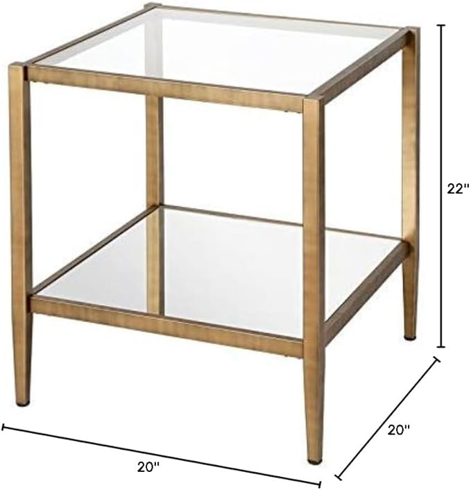 Henn&Hart 20" Wide Square Side Table with Mirror Shelf in Brass, Table for Living Room, Bedroom-Ruum Studio Home