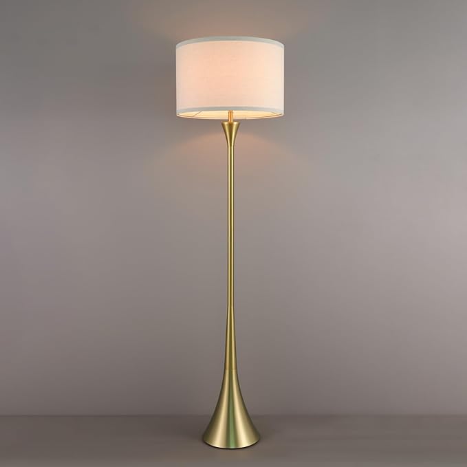 GLOBE Electric 61000150 60" Floor Lamp, Antique Brass Finish, Beige Fabric Shade, Mid-Century Modern Standing Lamp, E26 Base, Sustainable Design for Living Rooms and Bedrooms-Ruum Studio Home