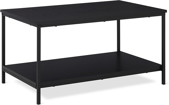 Amazon Basics Rectangular Coffee Table with Bottom Shelf, Living Room Centre Table, Wooden Black, 19.9" D x 31.5" W x 16.5" H-Ruum Studio Home