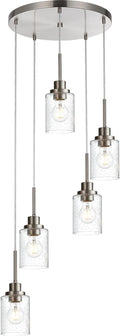 5 Light Farmhouse Pendant Lighting for Kitchen Island,Brushed Nickel Dining Room Cluster Pendant Light Fixtures Hanging Ceiling with Seeded Glass,Modern Pendant Light for Entrance Stairwell-Ruum Studio Home