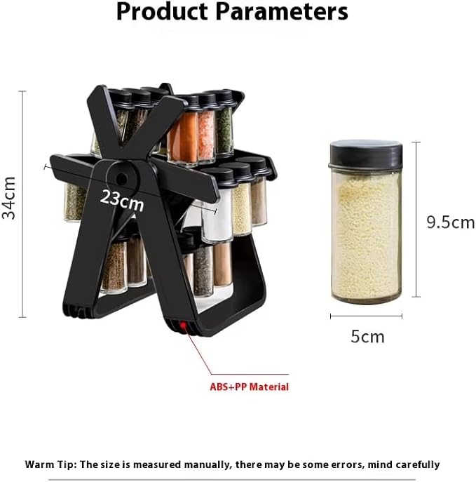 A&K's Rotating Spice Rack Organizer, 18 Glass Jars, 360-Degree Turntable, Black, Comes with Spice Label Stickers, Funnel, and Water Pen. Best for Kitchen Organization, Countertop, Pantry, and Cabinet.-Ruum Studio Home