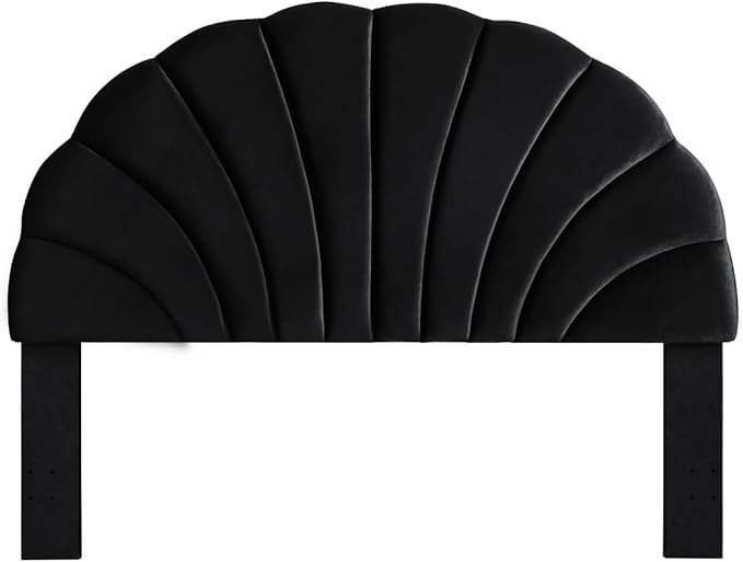 24KF Stunning Crown Design King Headboard, Upholstered Soft Velvet Petal Pattern Headboard King/CA King-Black-Ruum Studio Home