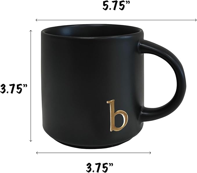 COLLECTIVE HOME - Black Monogram Ceramic Mugs, 15 oz Golden Initial Coffee Cups, Elegant Alphabet Tea Mugs, Personalized Halloween Mug with Gift Box, Perfect for Office and Home Décor (b)-Ruum Studio Home