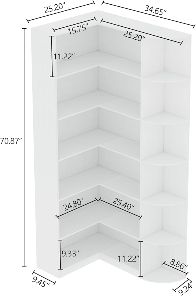 Loomie White Book Shelf, 6 Tiers Shelf Large Tall Corner Etagere Bookcase with Full Baffle, L-Shaped Modern Storage Display Industrial Bookshelves for Bedroom, Home Office, Living Room & Kitchen-Ruum Studio Home