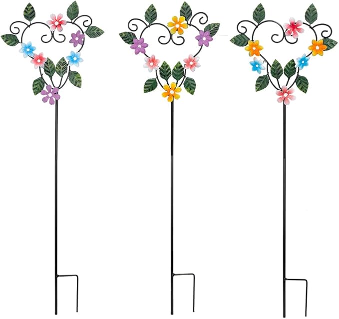 Metal Flowers Decorative Garden Stakes, 22.1 ''H Heart Shape Metal Flowers for Outside Yard Art Garden Stakes,Spring Outdoor Decor Housewarming Present for Women Mom Grandma-Ruum Studio Home
