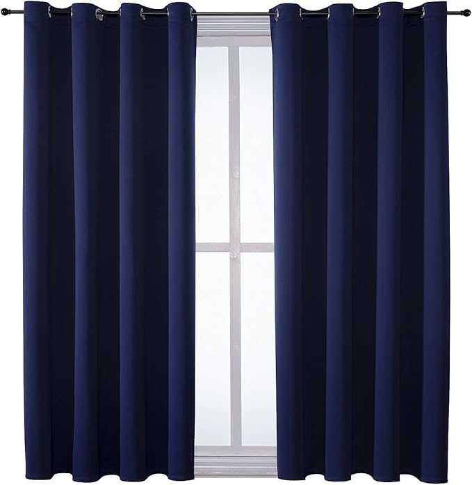 ChrisDowa Grommet Blackout Curtains for Bedroom and Living Room - 2 Panels Set Thermal Insulated Room Darkening Curtains (Navy Blue, 52W x 45L)-Ruum Studio Home