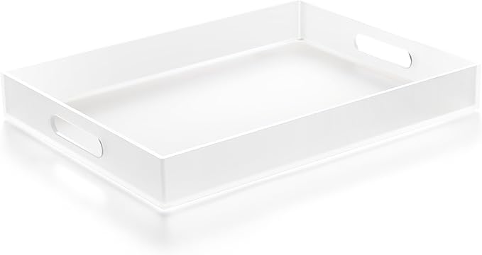 Large Acrylic Serving Tray Decorative Ottoman Coffee Table Vanity Tray Tea Fruit Platter Snack Appetizer Dessert Drink with Handles for Bar Kitchen Party, Frosted-Ruum Studio Home