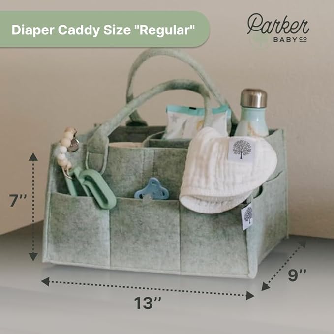 Parker Baby Diaper Caddy - Nursery Storage Bin and Car Organizer for Diapers and Baby Wipes - Sage Green, Regular-Ruum Studio Home