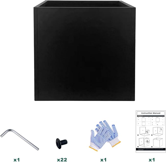 Galvanized Steel Black Planter Box Square 27.6 in Metal Large Planter Box Outdoor Indoor Huge Cube Heavy Duty Flower Pot Modern Commercial Residential for Patio, Deck, Yard, Garden-Ruum Studio Home