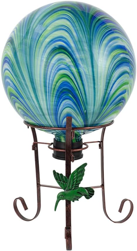 10" Diameter Gazing Ball with 8.5" Metal Stand Indoor Outdoor Glass Globe Sphere Festive Decor Yard Ornament Gazing Balls for Garden,Home,Lawn,Patio,Porch,Birthday Gift for Women(Green)-Ruum Studio Home