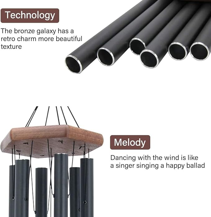 Wind Chimes for Outside, 30" Black Aluminium Wind Chime with Wind Catcher, Outdoor Garden Patio Decoration Windchimes, Classic Zen Gift for Men and Women-Ruum Studio Home