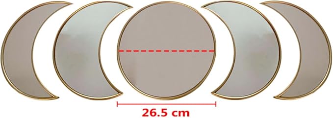 5 pcs Scandinavian Natural Decor Acrylic Moonphase Mirrors Interior Design Moon Phase Mirror Bohemian Wall Decoration for Home Living Room Bedroom Decor - No Need to Punch (Gold)-Ruum Studio Home