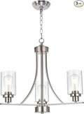 BONLICHT Contemporary Chandelier 3 Light Brushed Nickel Modern Lighting Fixtures Hanging Clear Glass Shades Pendant Light Classic Ceiling Lamp for Kitchen Dinging Room Living Room Bedroom Hallway-Ruum Studio Home