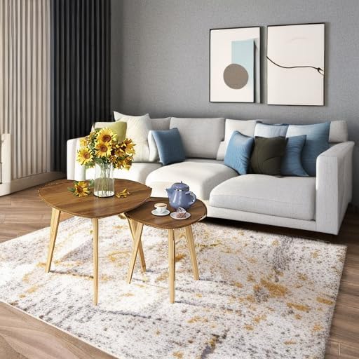 BAMEOS Bamboo Nesting Triangle End Table,Set of 2 Coffee Table Modern Minimalist Side Table for Living Room (Walunt)-Ruum Studio Home