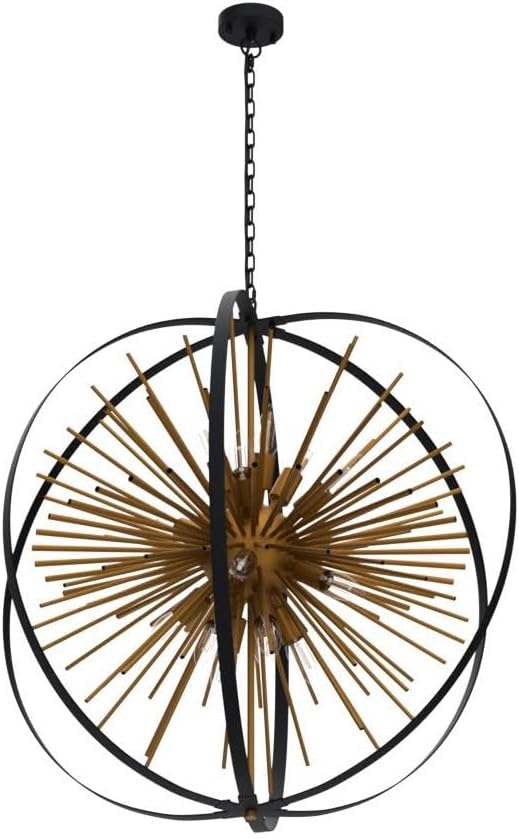31.5" Black Gold 16-Light Globe Sputnik Chandelier Modern Industrial Adjustable Hanging Ceiling Firework Pendant Light Fixture for Entryway Foyer Stairway Bedroom Dining Living Room Hallway-Ruum Studio Home