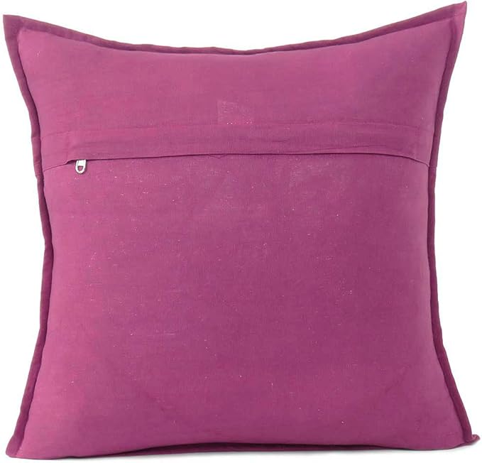 Eyes of India Embroidered Decorative Boho Throw Pillow Cover with Mirrors, Handmade Bohemian Accent Cushion Case for Sofa Couch Bedroom Living Room (Burgundy, 24" x 24")-Ruum Studio Home