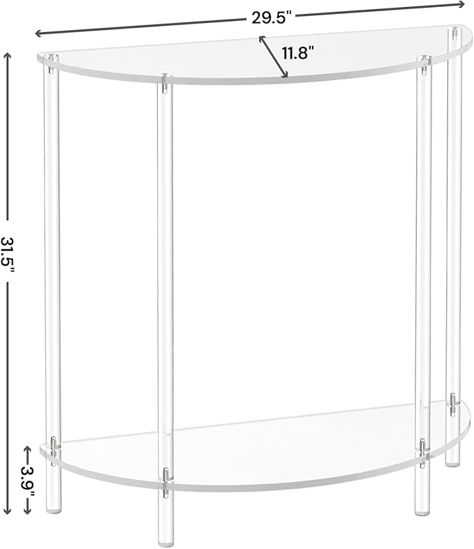 Acrylic Console Table, Half Moon, 29.5" Small Entryway Table, Clear Entry Table for Sofa, Foyer, Hallway, Living Room, Easy Assembly, 2 Tier, 11.8" D x 31.5" H-Ruum Studio Home