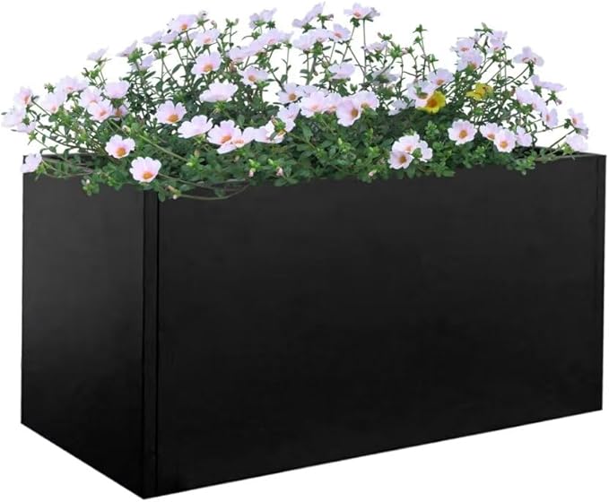Black Planter Box Galvanized Steel Metal Planter Rectangular Indoor Large Outdoor Planters Steel Metallic Heavy Flower Pot 36In x 12In x 16In Commercial Residential for Patio, Deck, Backyard, Garden-Ruum Studio Home