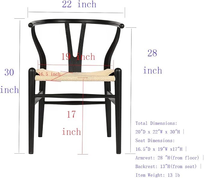 Tomile Solid Wood Wishbone Chair Y Chair Mid-Century Armrest Dining Chair, Hemp Seat (Ash-Black Frame + Natural Cord)-Ruum Studio Home