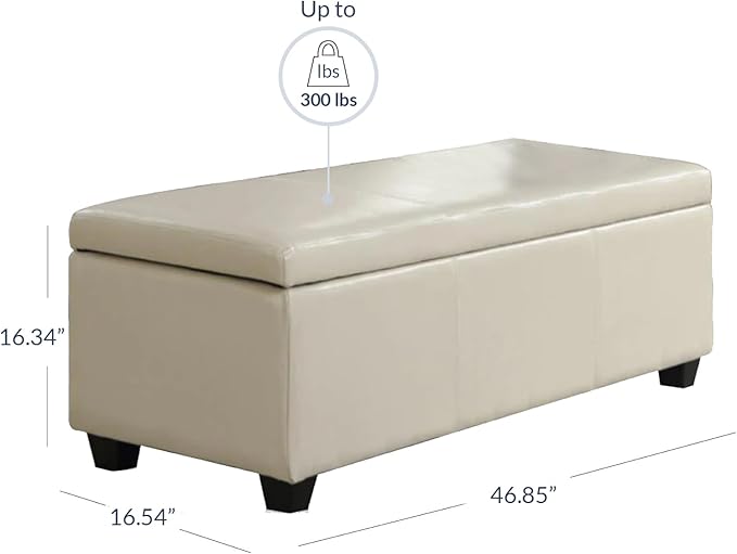 BELLEZE 47 Inch Storage Ottoman, Faux Leather Storage Bench Bedroom Bench with Safety Close Hinge, Ottoman with Storage for Living Room, Entryway, Hallway, Foot Rest, Support 300lbs - Cream-Ruum Studio Home