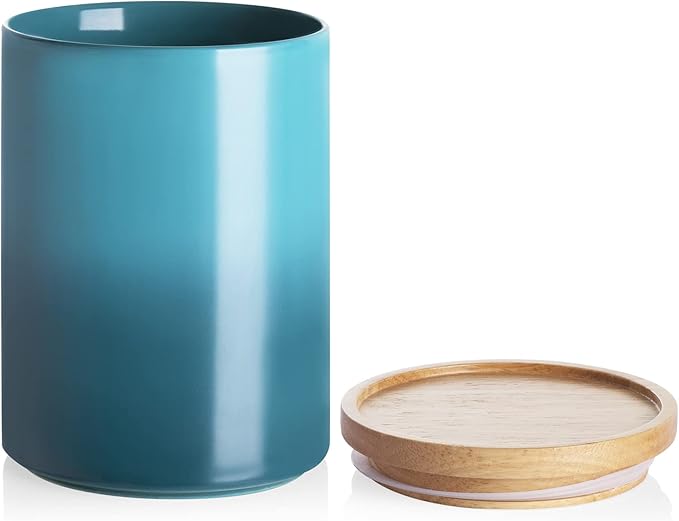 Sweejar Ceramic Food Storage Jar, Stackable Kitchen Canisters, Containers with Airtight Seal Wooden Lid for Serving Coffee Bean, Flour, Tea, Cookies, Spice and More - 58 Fl Oz (Gradient Blue)-Ruum Studio Home