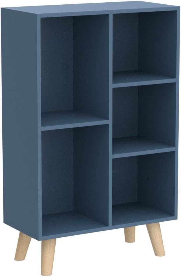 IOTXY Wooden Open Shelf Bookcase - 3-Tier Floor Standing Display Cabinet Rack with Legs, 5 Cubes Bookshelf, Bright Blue-Ruum Studio Home