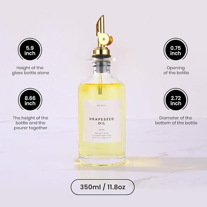 Molimoli Glass Oil Dispenser Bottle for Kitchen, Weighted Pourer, Olive Oil Cruet | 350ml, Set of 1-Ruum Studio Home