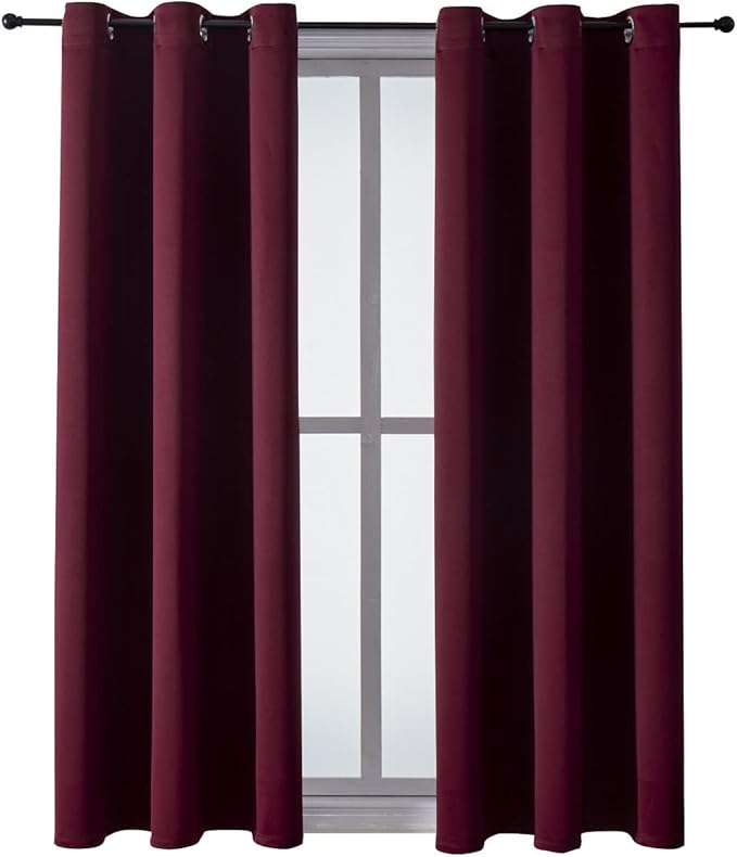 ChrisDowa Grommet Blackout Curtains for Bedroom and Living Room - 2 Panels Set Thermal Insulated Room Darkening Curtains (Burgundy Red, 38W x 54L)-Ruum Studio Home