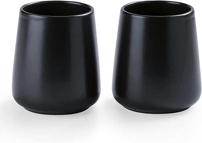 Matte Black Toothbrush Holders for Bathroom - 2Pcs Ceramic Tooth Brushing Holder Set, Toothpaste Holder, Reusable Toothbrush Mouthwash Cups, Space-Saving Design for Bathroom Countertop-Ruum Studio Home