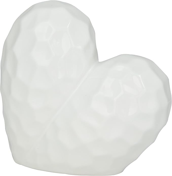 Deco 79 Porcelain Ceramic Heart Decorative Sculpture Dimensional Angled Origami Inspired Home Decor Statue, Accent Figurine 8" x 3" x 8", White-Ruum Studio Home